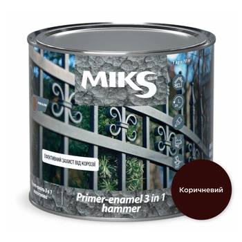 Ґрунт-емаль по металу з молотковим ефектом, антикорозійна MIKS Color 3 в 1 Коричневий 0,65 кг
