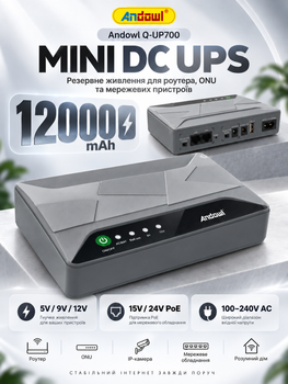 Безперебійник для роутера Mini UPS Andowl Q-UP700 12000 mAh джерело безперебійного живлення для модема WiFi ONU