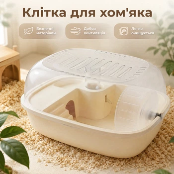 Клітка для хом'яка Taotaopets TT-268805 Beige з біговим колесом напувалкою зоною для годування прозора