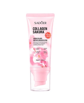 Солнцезащитный крем для лица с коллагеном и сакурой Sadoer Sakura Collagen Moisture Sunscreen Lotion SPF 50 PA+++