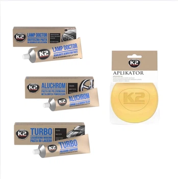 Набор для полировки авто K2 Lamp Doctor + Aluchrom + Turbo + Applicator для фар, кузова и металла