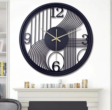 Часы настенные дизайнерские Modern Wall Clock, металл, ажурные, 40 см, чёрные с золотом