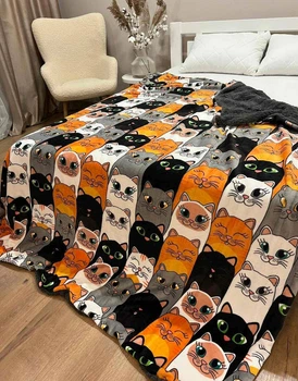 Плед ''Котики'' двосторонній велюровий зі штучним хутром 200×220 см, різнокольоровий