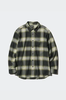 Мужская фланелевая рубашка Uniqlo 52(XL) Черно-зеленый (156668)