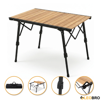 Раскладной туристический стол 93 × 59 × 39/56 см LEOBRO Pro Camp Wood Alu (LB-1063) каркас из алюминия