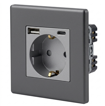 Розетка с USB + Type-C 1DAL | Серый с З/К + Шторки (P86-STUTC.GR)