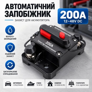 Автоматический предохранитель 200A 12–48V DC влагозащищённый — автомат защиты для аккумулятора