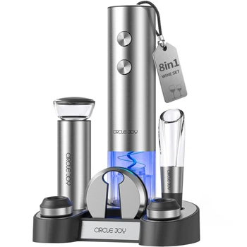 Електричний відкривач для вина CIRCLE JOY CJ-EKPQ-TZ01 8-в-1 з аератором та набором аксесуарів (Срий)