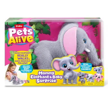 Интерактивная игрушка Pets Alive Мама слониха с малышами, звук, движение, высота 21 см