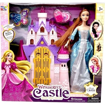 Ігровий набір Замок принцеси YG Toys з підсвіткою та лялькою 35х35х7 см пластиковий казковий палац з аксесуарами для дівчаток Різнобарвний