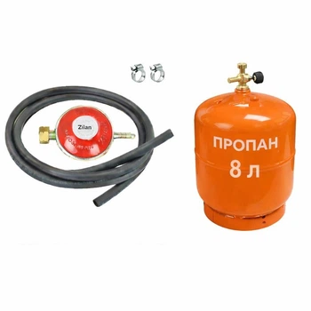 Комплект редуктор газовый Zilan ZLN0100 с шлангом, хомутами и Газовый баллон на 8л
