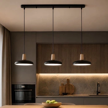 Подвесная LED люстра VALESO XI3342-3 черный + дерево, 3000K, 4200K, 6000K