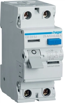 Дифференциальное реле (УЗО) 2-полюсный Hager 25/0,03A CDA225D