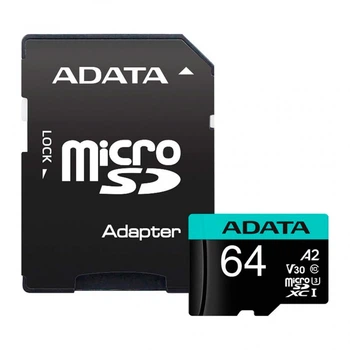 Карта памяти ADATA 64GB microSD class 10 UHS-I U3 V30 A2 Premier Pro SD 6.0 (AUSDX64GUI3V30SA2-RA1) (23721)