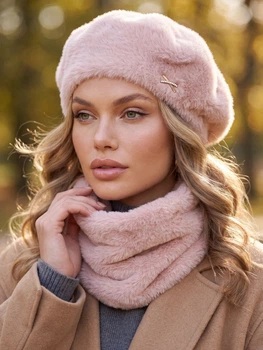 Женский комплект Alpaca берет + бафф розовый (пудра)