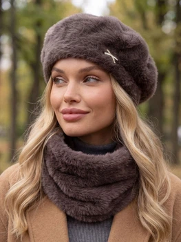 Женский комплект Alpaca берет + бафф кофе с молоком (мокко)