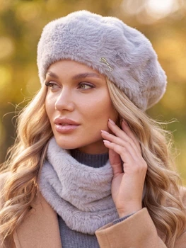 Женский комплект Alpaca берет + бафф серый
