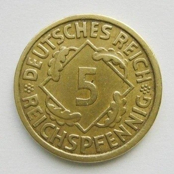 Німеччина 5 рейхспфенігів 1925 рік Монети світу