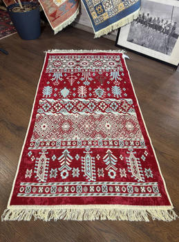 Тканий килимок 60x90 см бордово-кремовий етно двосторонній бавовняний