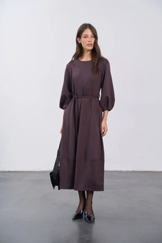 Жіноча базова сукня міді з паском RicaMare S Шоколадний (RM4355-26DD---3644)