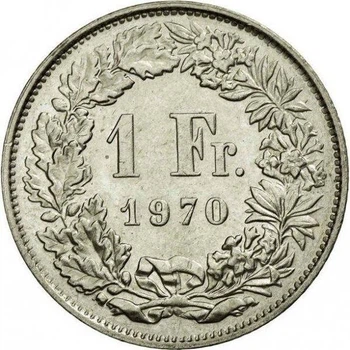 Швейцарія 1 франк 1970 рік Монети світу