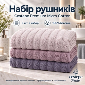 Набор махровых полотенец Cestepe Premium Ezgi 3 шт 50x90 см 100% хлопок розово-фиолетовый