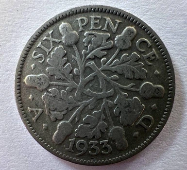 Велика Британія 1933 рік 6 пенсів 2,83 грам срібло 500 Монети світу