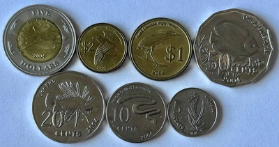 Набір 7 монет Кокосові острови 5,10,20,50 центів 1,2,5 доларів 2004 рік. Монети Світу. Екзотика. Колекція