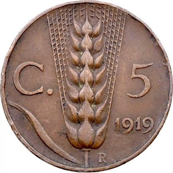 Італія 5 чентезимо 1919 рік Монети світу