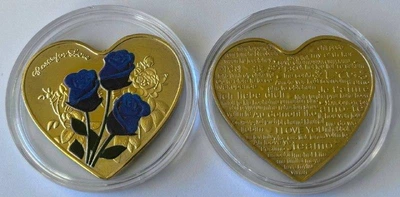 Кохання, Любов, Love. Сувенірна монета в формі серця (Синій) в золоті