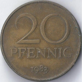 Німеччина 20 пфенігів 1983 рік Монети світу