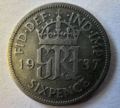 Велика Британія 1937 рік 6 пенсів 2,83 грам срібло 500 Монети світу