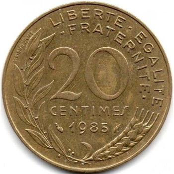 Франція 20 сантимів 1985 рік Монети світу
