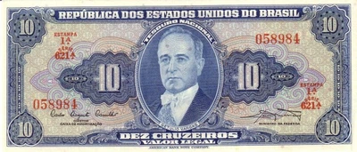 10 Крузейро Cruzeiros 1961-1964 рік Банкнота Бразилія Південна Америка UNC P-167