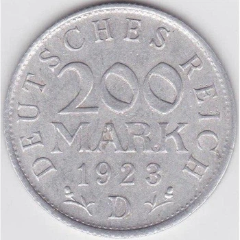 Німеччина Мітка монетного двору "D" - Мюнхен 200 марок 1923 рік Монети світу