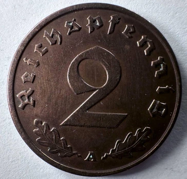 Німеччина Мітка монетного двору "А" - Берлін 2 рейхспфеніга 1938 рік Монети світу