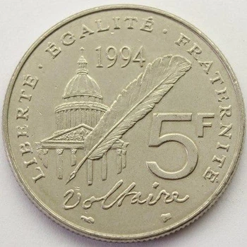 Франція 300-та річниця - Народження Вольтера 5 франків 1994 рік Монети світу