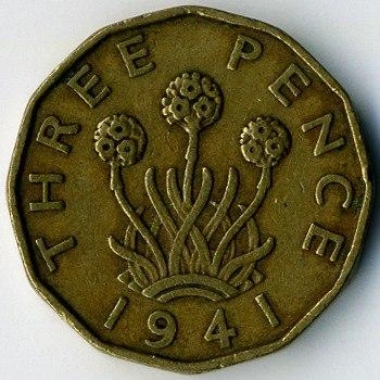 Велика Британія 3 пенса 1941 рік Монети світу