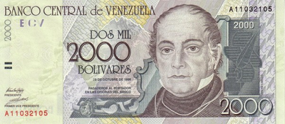 2000 Болівар Bolívares 1998 рік Банкнота Венесуела Південна Америка UNC P-80