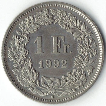 Швейцарія 1 франк 1992 рік Монети світу