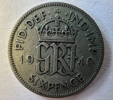 Велика Британія 1940 рік 6 пенсів 2,83 грам срібло 500 Монети світу