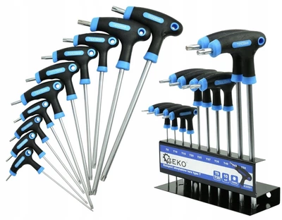 Набор отверток T-образных Geko G30591 Torx T9-T50 10 штук с подставкой из хром-ванадиевой стали для мастерской и бытового ремонта