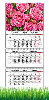 Календарь настенный квартальный на 2027 год на три пружины, Apriori , Цветы, Природа , 29,7х61см , 10 вид