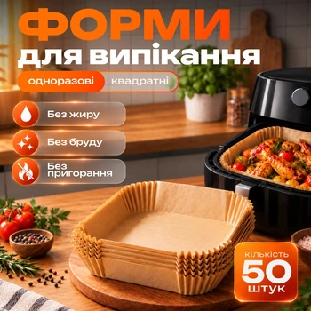 Форма для выпечки в аэрогриле одноразовая 50 шт пергамент для аэрогриля пергаментные формы квадратные бумажные формы для мультипечи фритюрницы духовки пергаментная бумага для выпечки антипригарная подложка Pavlysh AFPL 1