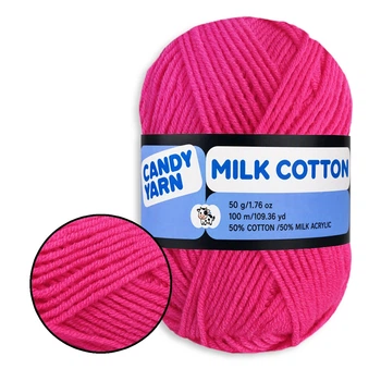 Пряжа Candy-Yarn Milk Cotton Фуксия №99, хлопок с молочным акрилом для вязания, мягкая детская пряжа 50г/100м для вязания игрушек и одежды