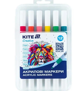 Набір акрилових маркерів 12 кольорів, в пластиковій коробці, K-1156