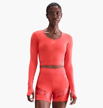 Спортивний топ жіночий Nike Pro Womens Dri- Fit Cropped Long- Sleeve Top Red L-T Червоний HV9992-633