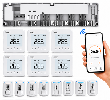 Зональное WiFI управление водяной теплый пол 6 зон 4HEAT | HR-03C + АE-3DW.WF (6 шт) + Сервопривод ATR (8 шт)