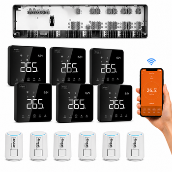 Комплект WiFI автоматика водяної теплої підлоги 6 зон 4HEAT | HR-03C + АЕ-3DB.WF (6 шт) + Привод ATR (6 шт)