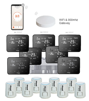 Беспроводное WiFi управление отоплением на 7 зон 4HEAT | HR-03RF + EGW01 + WT-20 (7шт) + Привод ATR (9шт)